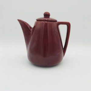 Brusche Pottery Burgundy Ceramic Tea Pot Vintage MCM Bauer California USA